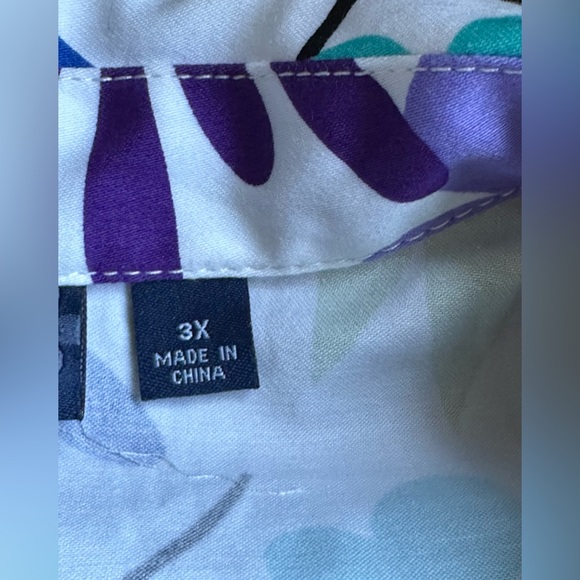 SUSAN GRAVER White W Purple Green Blues Floral Print Metal Buttons Jacket SZ 3X - Picture 9 of 13